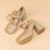 imageAmoji Womens 4 Inch Platform Mary Janes Shoes High Chunky Heels Bridal Dress Wedding Party Pump Shoes 306Nudepu