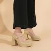 imageAmoji Womens 4 Inch Platform Mary Janes Shoes High Chunky Heels Bridal Dress Wedding Party Pump Shoes 306Nudepu
