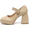imageAmoji Womens 4 Inch Platform Mary Janes Shoes High Chunky Heels Bridal Dress Wedding Party Pump Shoes 306Nudepu
