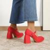 imageAmoji Womens 4 Inch Platform Mary Janes Shoes High Chunky Heels Bridal Dress Wedding Party Pump Shoes 306Redpu