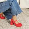 imageAmoji Womens 4 Inch Platform Mary Janes Shoes High Chunky Heels Bridal Dress Wedding Party Pump Shoes 306Redpu