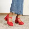 imageAmoji Womens 4 Inch Platform Mary Janes Shoes High Chunky Heels Bridal Dress Wedding Party Pump Shoes 306Redpu