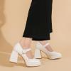 imageAmoji Womens 4 Inch Platform Mary Janes Shoes High Chunky Heels Bridal Dress Wedding Party Pump Shoes 306Whitepu