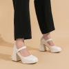 imageAmoji Womens 4 Inch Platform Mary Janes Shoes High Chunky Heels Bridal Dress Wedding Party Pump Shoes 306Whitepu