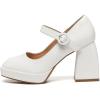 imageAmoji Womens 4 Inch Platform Mary Janes Shoes High Chunky Heels Bridal Dress Wedding Party Pump Shoes 306Whitepu
