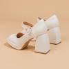 imageAmoji Womens 4 Inch Platform Mary Janes Shoes High Chunky Heels Bridal Dress Wedding Party Pump Shoes 306Whitepu