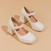 imageAmoji Womens 4 Inch Platform Mary Janes Shoes High Chunky Heels Bridal Dress Wedding Party Pump Shoes 306Whitepu