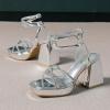imageAmoji Womens 4 Inch Rhinestone Block Platform Heeled Sandal Wedding Party 3164inchpusilver