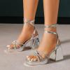 imageAmoji Womens 4 Inch Rhinestone Block Platform Heeled Sandal Wedding Party 3164inchpusilver