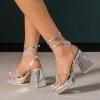 imageAmoji Womens 4 Inch Rhinestone Block Platform Heeled Sandal Wedding Party 3164inchpusilver