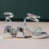 imageAmoji Womens 4 Inch Rhinestone Block Platform Heeled Sandal Wedding Party 3164inchpusilver