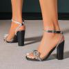 imageAmoji Womens 4 Inch Rhinestone Bowknots Block Heeled Crystal Sandal Ankle Strap Clear Heels 3154inchpublack