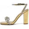 imageAmoji Womens 4 Inch Rhinestone Bowknots Block Heeled Crystal Sandal Ankle Strap Clear Heels 3154inchpugold