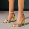 imageAmoji Womens 4 Inch Rhinestone Bowknots Block Heeled Crystal Sandal Ankle Strap Clear Heels 3154inchpugold