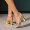 imageAmoji Womens 4 Inch Rhinestone Bowknots Block Heeled Crystal Sandal Ankle Strap Clear Heels 3154inchpugold