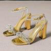 imageAmoji Womens 4 Inch Rhinestone Bowknots Block Heeled Crystal Sandal Ankle Strap Clear Heels 3154inchpugold