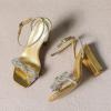 imageAmoji Womens 4 Inch Rhinestone Bowknots Block Heeled Crystal Sandal Ankle Strap Clear Heels 3154inchpugold