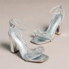 imageAmoji Womens 4 Inch Rhinestone Bowknots Block Heeled Crystal Sandal Ankle Strap Clear Heels 3154inchpusilver