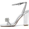 imageAmoji Womens 4 Inch Rhinestone Bowknots Block Heeled Crystal Sandal Ankle Strap Clear Heels 3154inchpusilver