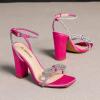 imageAmoji Womens 4 Inch Rhinestone Bowknots Block Heeled Crystal Sandal Ankle Strap Clear Heels 3154inchsatinrose
