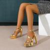 imageAmoji Womens Block Heels 4 Inch Platform Ankle Strap Lady Heeled Sandals FZ3254inchpugold