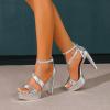 imageAmoji Womens Block Heels 4 Inch Platform Ankle Strap Lady Heeled Sandals FZ3254inchpusilver