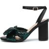 imageAmoji Womens Block Sequin Heeled 37 Inch Sandal Bowknot Ankle Strap Wedding Party Dress Shoes 30437inchsatinblackgreen