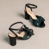 imageAmoji Womens Block Sequin Heeled 37 Inch Sandal Bowknot Ankle Strap Wedding Party Dress Shoes 30437inchsatinblackgreen