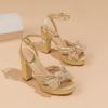 imageAmoji Womens Chunky Platform Heels 4 Bowknot Heeled Sandal Wedding With Ankle Strap 302F4Champagnesatin