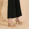 imageAmoji Womens Chunky Platform Heels 4 Bowknot Heeled Sandal Wedding With Ankle Strap 302F4Champagnesatin