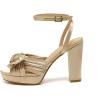 imageAmoji Womens Chunky Platform Heels 4 Bowknot Heeled Sandal Wedding With Ankle Strap 302F4Champagnesatin