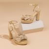 imageAmoji Womens Chunky Platform Heels 4 Bowknot Heeled Sandal Wedding With Ankle Strap 302F4Champagnesatin