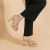 imageAmoji Womens Chunky Platform Heels 4 Bowknot Heeled Sandal Wedding With Ankle Strap 302F4Champagnesatin