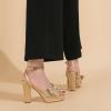 imageAmoji Womens Chunky Platform Heels 4 Bowknot Heeled Sandal Wedding With Ankle Strap 302F4Champagnesatin