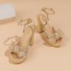 imageAmoji Womens Chunky Platform Heels 4 Bowknot Heeled Sandal Wedding With Ankle Strap 302F4Champagnesatin