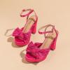 imageAmoji Womens Chunky Platform Heels 4 Bowknot Heeled Sandal Wedding With Ankle Strap 302F4Fuchsiasatin