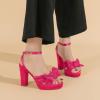 imageAmoji Womens Chunky Platform Heels 4 Bowknot Heeled Sandal Wedding With Ankle Strap 302F4Fuchsiasatin