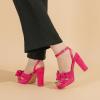 imageAmoji Womens Chunky Platform Heels 4 Bowknot Heeled Sandal Wedding With Ankle Strap 302F4Fuchsiasatin