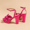 imageAmoji Womens Chunky Platform Heels 4 Bowknot Heeled Sandal Wedding With Ankle Strap 302F4Fuchsiasatin