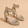 imageAmoji Womens Chunky Platform Heels 4 Bowknot Heeled Sandal Wedding With Ankle Strap 302F4Goldglitter