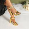 imageAmoji Womens Chunky Platform Heels 4 Bowknot Heeled Sandal Wedding With Ankle Strap 302F4Goldpupu