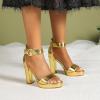 imageAmoji Womens Chunky Platform Heels 4 Bowknot Heeled Sandal Wedding With Ankle Strap 302F4Goldpupu