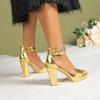 imageAmoji Womens Chunky Platform Heels 4 Bowknot Heeled Sandal Wedding With Ankle Strap 302F4Goldpupu