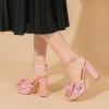 imageAmoji Womens Chunky Platform Heels 4 Bowknot Heeled Sandal Wedding With Ankle Strap 302F4Pinksatin