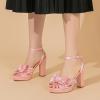 imageAmoji Womens Chunky Platform Heels 4 Bowknot Heeled Sandal Wedding With Ankle Strap 302F4Pinksatin