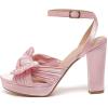 imageAmoji Womens Chunky Platform Heels 4 Bowknot Heeled Sandal Wedding With Ankle Strap 302F4Pinksatin