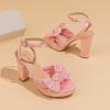 imageAmoji Womens Chunky Platform Heels 4 Bowknot Heeled Sandal Wedding With Ankle Strap 302F4Pinksatin