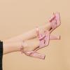 imageAmoji Womens Chunky Platform Heels 4 Bowknot Heeled Sandal Wedding With Ankle Strap 302F4Pinksatin