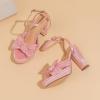 imageAmoji Womens Chunky Platform Heels 4 Bowknot Heeled Sandal Wedding With Ankle Strap 302F4Pinksatin