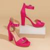 imageAmoji Womens Chunky Platform Heels 4 Bowknot Heeled Sandal Wedding With Ankle Strap 302F4Rosesatin